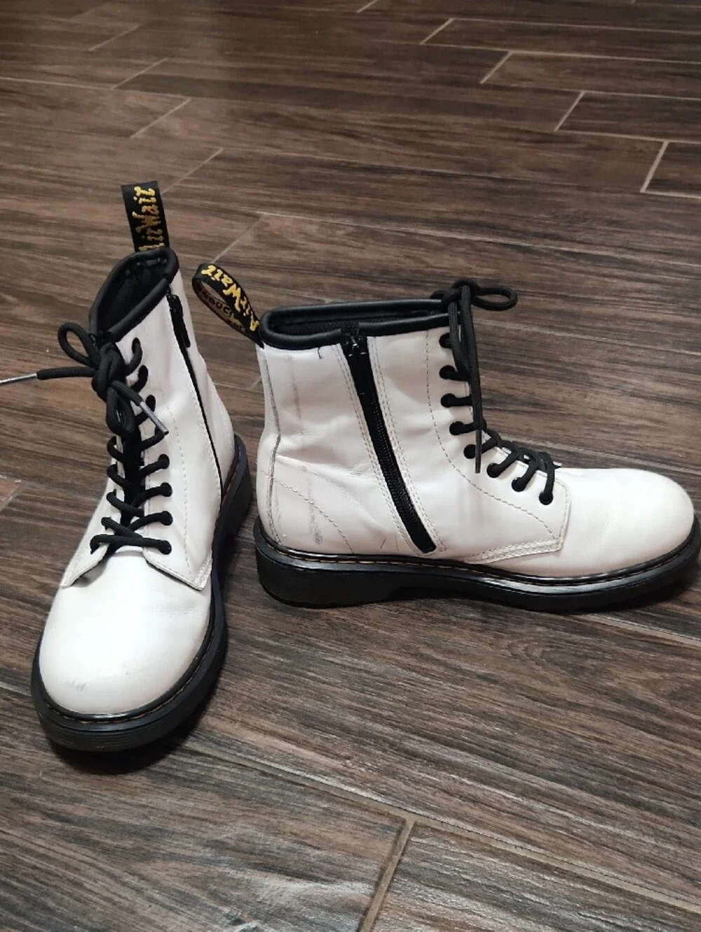 Dr. Martens White and Black Lace-Up Kids Combat Boots